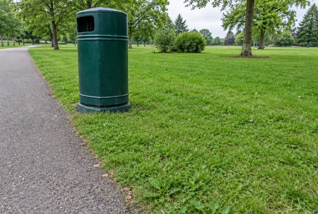 Sauberer Parkweg mit Mülleimer